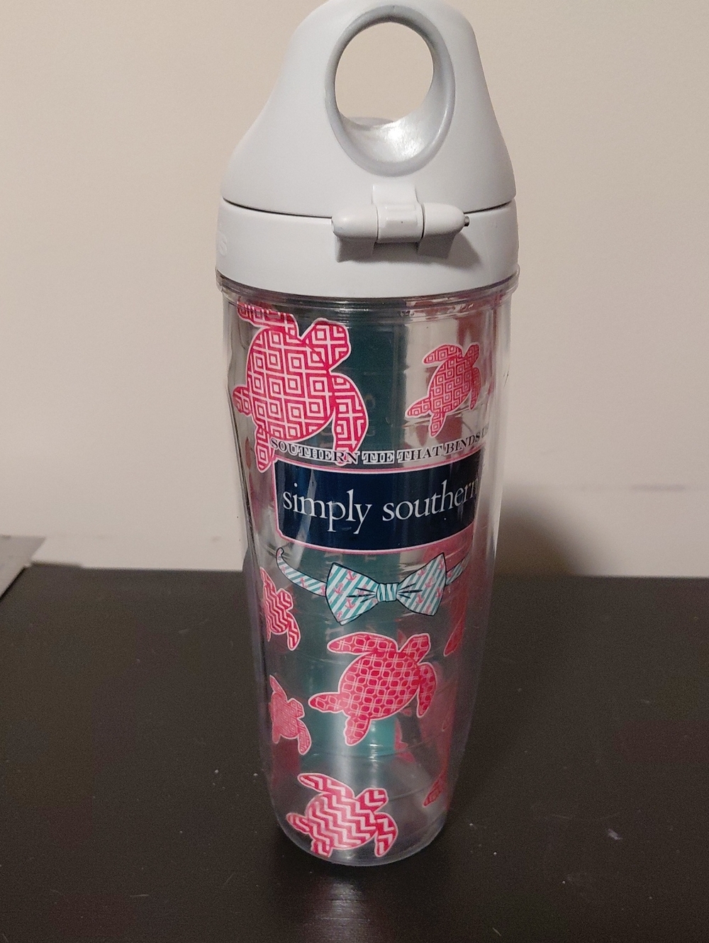 Simply Southern Pink Turtle Travel Water Bottle with White Lid